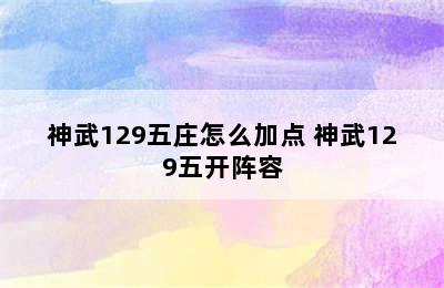 神武129五庄怎么加点 神武129五开阵容